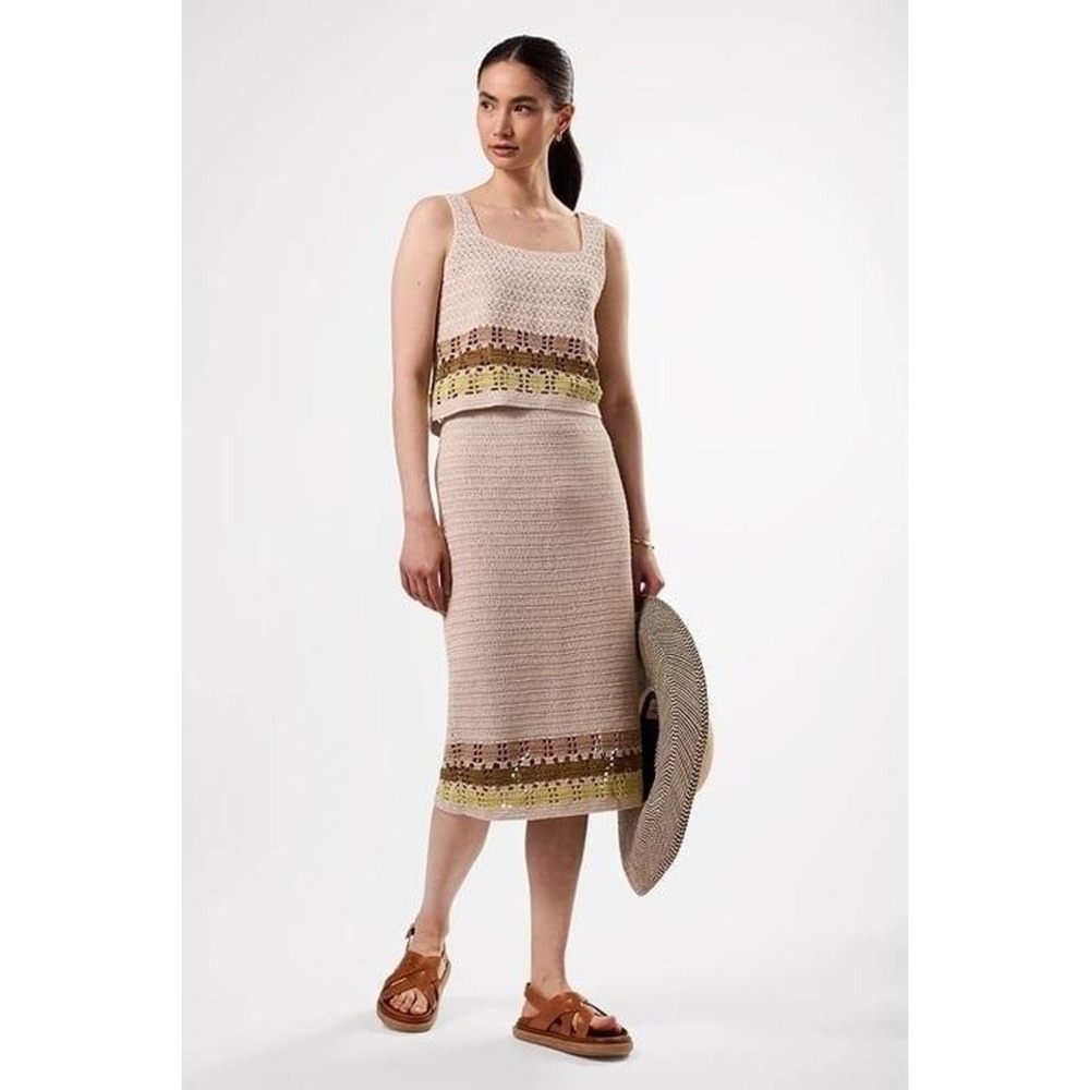 Amour Vert Meli Cotton Crochet Skirt - Ecru Multi Stripe Size‎ Large